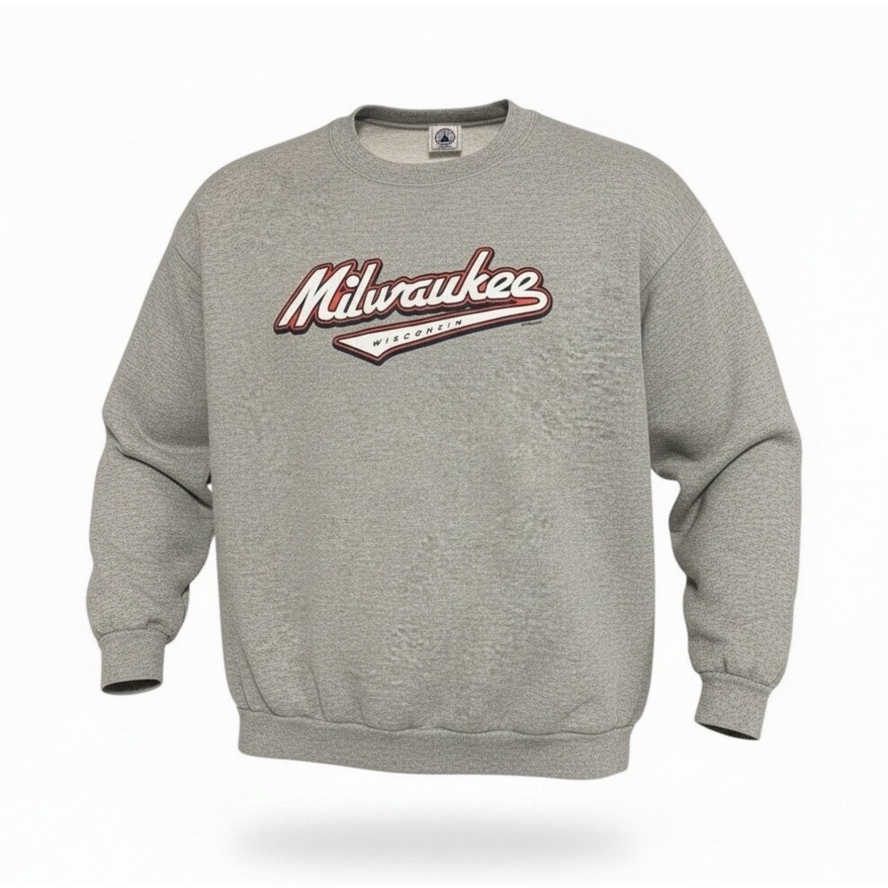 Vintage 90s Y2K baggy Milwaukee Wisconsin sweater crewneck pullover size xl grey